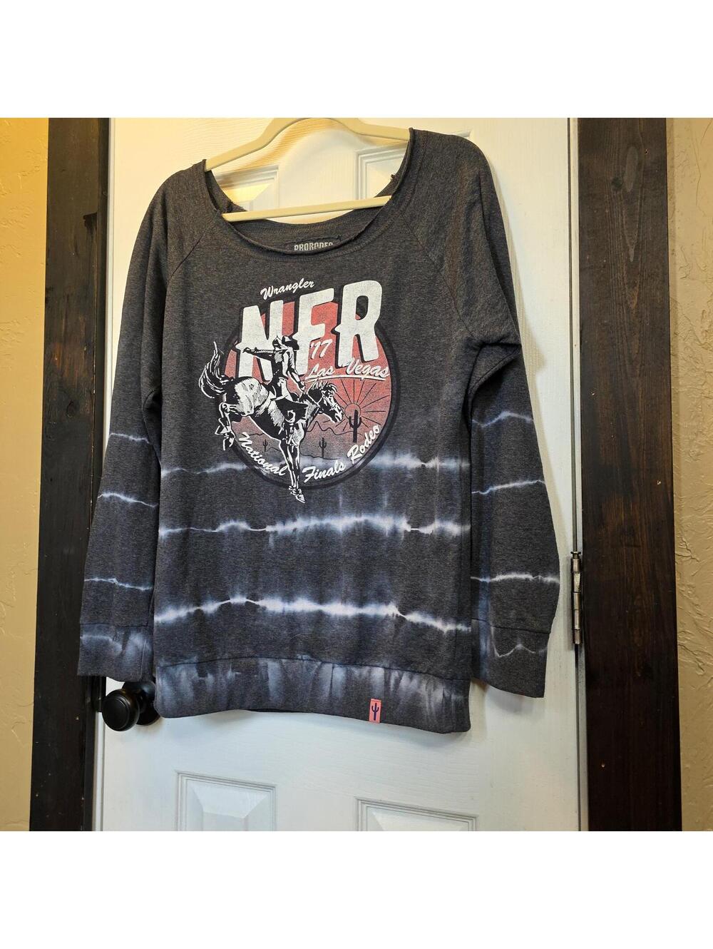 Wrangler Prorodeo Off the Shoulder Pullover Sweatshirt w/ Rodeo Graphic- Large